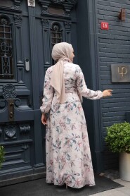 Modest Beige Floral Plus Size Dress 279915BEJ - 4