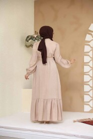 Modest Beige Jacquard Dress 23891BEJ - 3