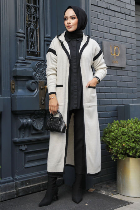 Modest Beige Knitwear Cardigan 50009BEJ - NEVA STYLE