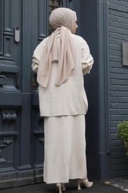 Modest Beige Knitwear Dual Skirted Suit 50590BEJ - 4