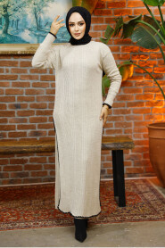 Modest Beige Knitwear Dual Suit 35971BEJ - 3