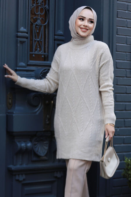 Modest Beige Knitwear Jumper 20061BEJ - NEVA STYLE