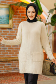Modest Beige Knitwear Jumper Top 20076BEJ - 2