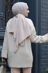 Modest Beige Knitwear Tunic 10241BEJ - 4