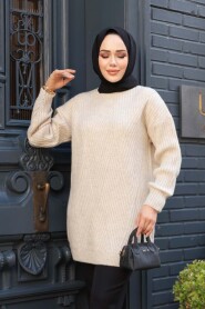 Modest Beige Knitwear Tunic 7852BEJ - 2