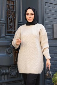 Modest Beige Knitwear Tunic 7852BEJ - 3