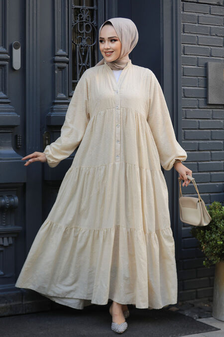 Modest Beige Long Dress 10002BEJ - NEVA STYLE