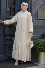 Modest Beige Long Dress 10002BEJ - 3