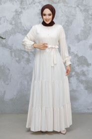 Modest Beige Long Dress 22042BEJ - 1