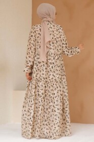 Modest Beige Long Dress 23602BEJ - 3