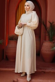 Modest Beige Long Dress 3034BEJ - 3