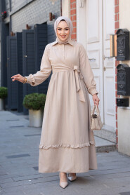Modest Beige Long Dress 6205BEJ 