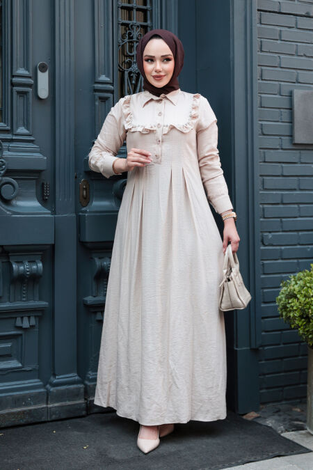 Modest Beige Long Dress 7224BEJ - NEVA STYLE