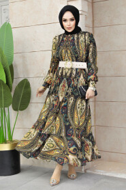Modest Beige Long Dress 9271BEJ - 2