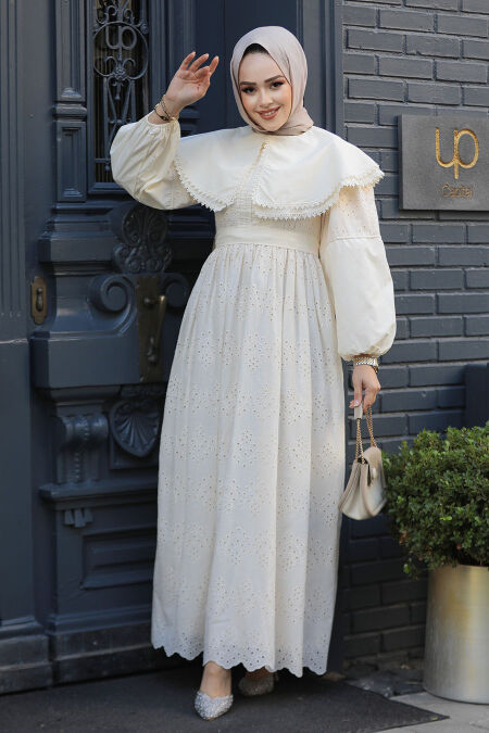Modest Beige Long Sleeve Dress 14212BEJ - NEVA STYLE