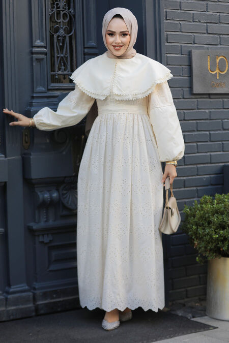 Modest Beige Long Sleeve Dress 14212BEJ - Neva-style.com