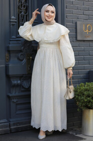 Modest Beige Long Sleeve Dress 14212BEJ - 3