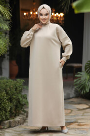 Modest Beige Long Sleeve Dress 23641BEJ - 2