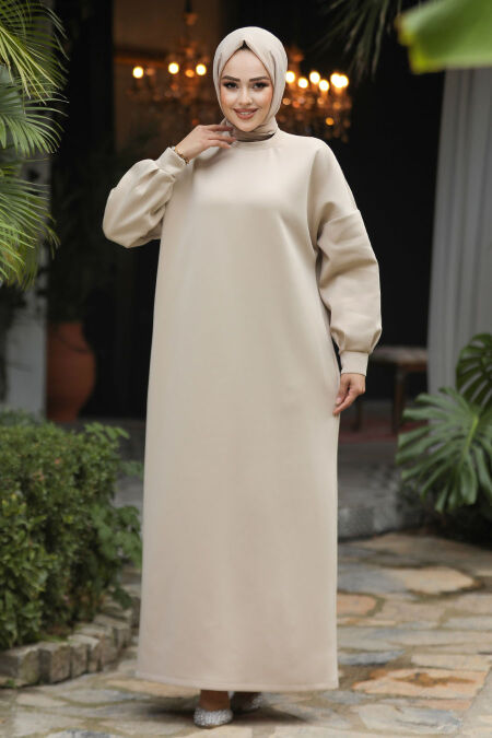 Modest Beige Long Sleeve Dress 23641BEJ - NEVA STYLE