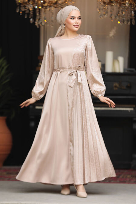 Modest Beige Long Sleeve Dress 30381BEJ - NEVA STYLE