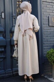 Modest Beige Long Sleeve Dress 36902BEJ - 3