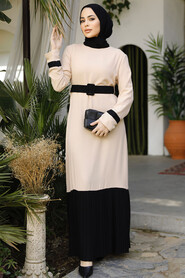 Modest Beige Long Sleeve Maxi Dress 51954BEJ - 2