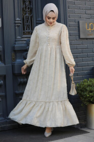 Modest Beige Maxi Dress 10013BEJ - 3