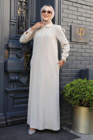 Modest Beige Maxi Dress 12501BEJ - 2