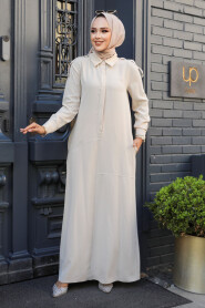 Modest Beige Maxi Dress 12501BEJ - 3