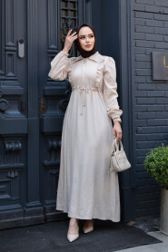 Modest Beige Maxi Dress 17021BEJ - 2