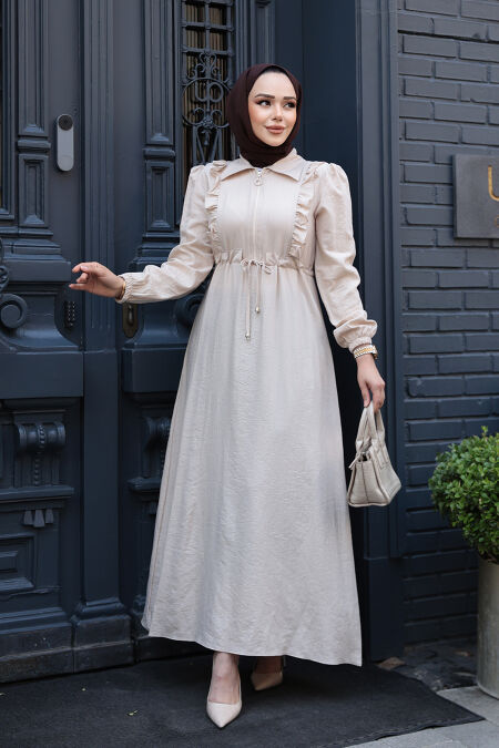 Modest Beige Maxi Dress 17021BEJ - NEVA STYLE