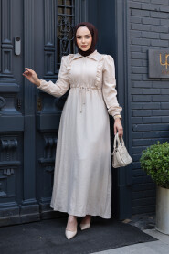 Modest Beige Maxi Dress 17021BEJ - 3