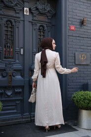 Modest Beige Maxi Dress 17021BEJ - 4