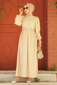 Modest Beige Maxi Dress 59861BEJ - 2