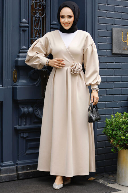 Modest Beige Maxi Dress 61471BEJ - NEVA STYLE