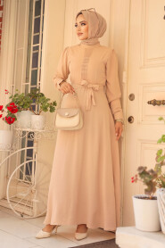 Modest Beige Maxi Dress 6621BEJ - 2