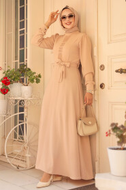 Modest Beige Maxi Dress 6621BEJ - 1