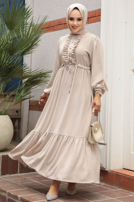 Modest Beige Maxi Dress 6731BEJ - Neva-style.com