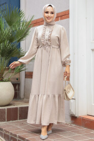 Modest Beige Maxi Dress 6731BEJ - 2