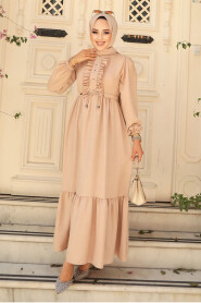 Modest Beige Maxi Dress 6731BEJ - 2