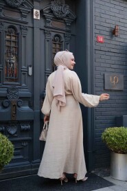 Modest Beige Pastel Dress 19033BEJ - 3