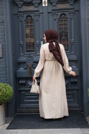Modest Beige Pastel Dress 19042BEJ - 3