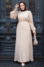 Modest Beige Pastel Dress 19042BEJ - 2