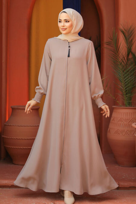 Modest Beige Plus Size Abaya 26302BEJ - NEVA STYLE