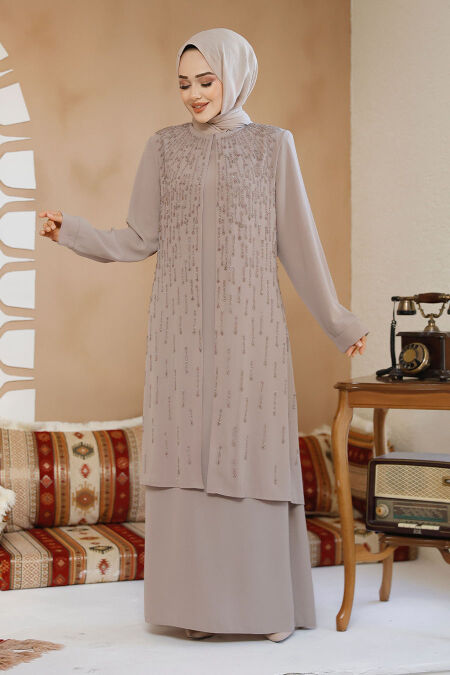 Modest Beige Plus Size Abaya 29119BEJ - NEVA STYLE