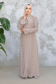 Modest Beige Plus Size Abaya 29123BEJ - 4