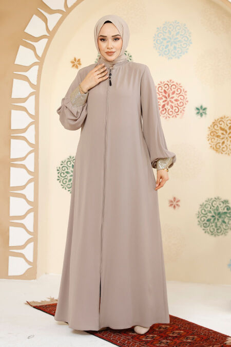 Modest Beige Plus Size Abaya 35168BEJ - NEVA STYLE