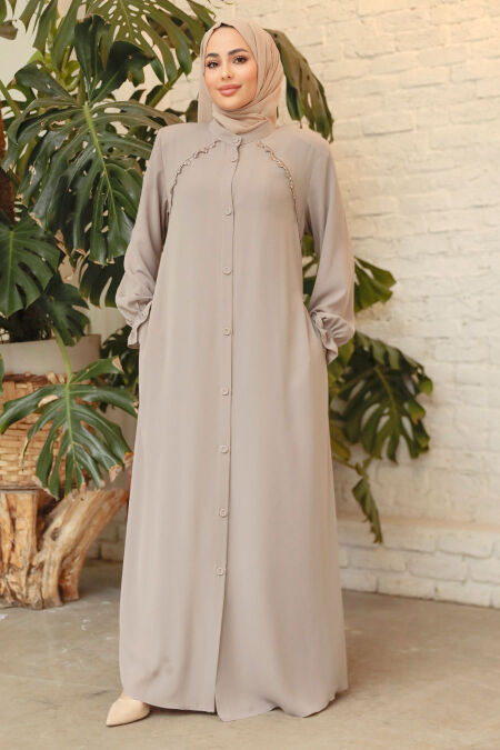 Modest Beige Plus Size Abaya 45275BEJ - NEVA STYLE