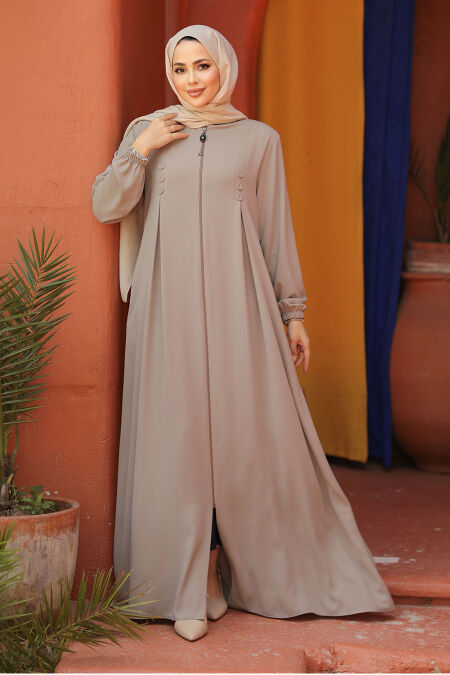 Modest Beige Plus Size Abaya 45282BEJ - NEVA STYLE