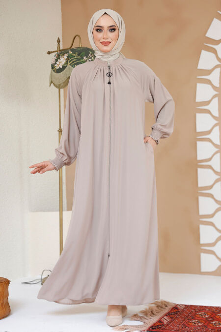 Modest Beige Plus Size Abaya 45293BEJ - NEVA STYLE